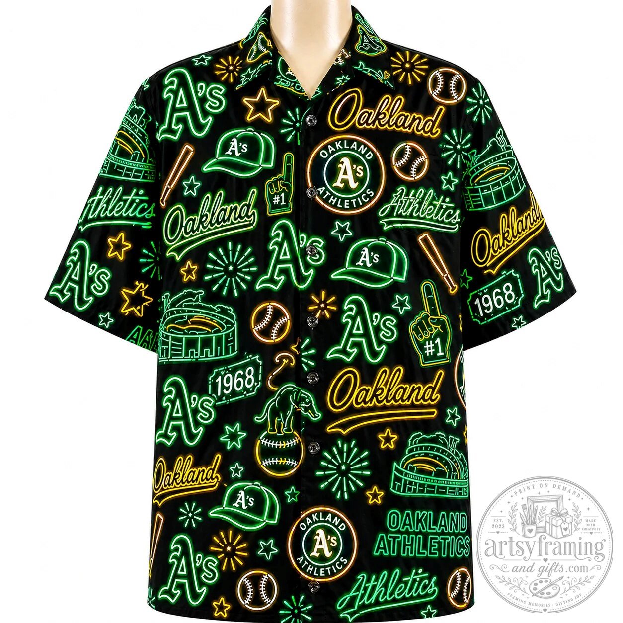 Oakland Athletics Neon Pattern Vibe Summer Party Button Up Hawaiian Shirt