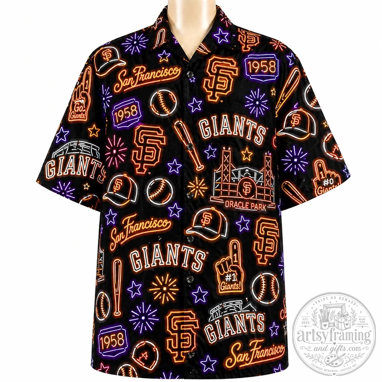 San Francisco Giants Neon Pattern Vibe Summer Party Button Up Hawaiian Shirt
