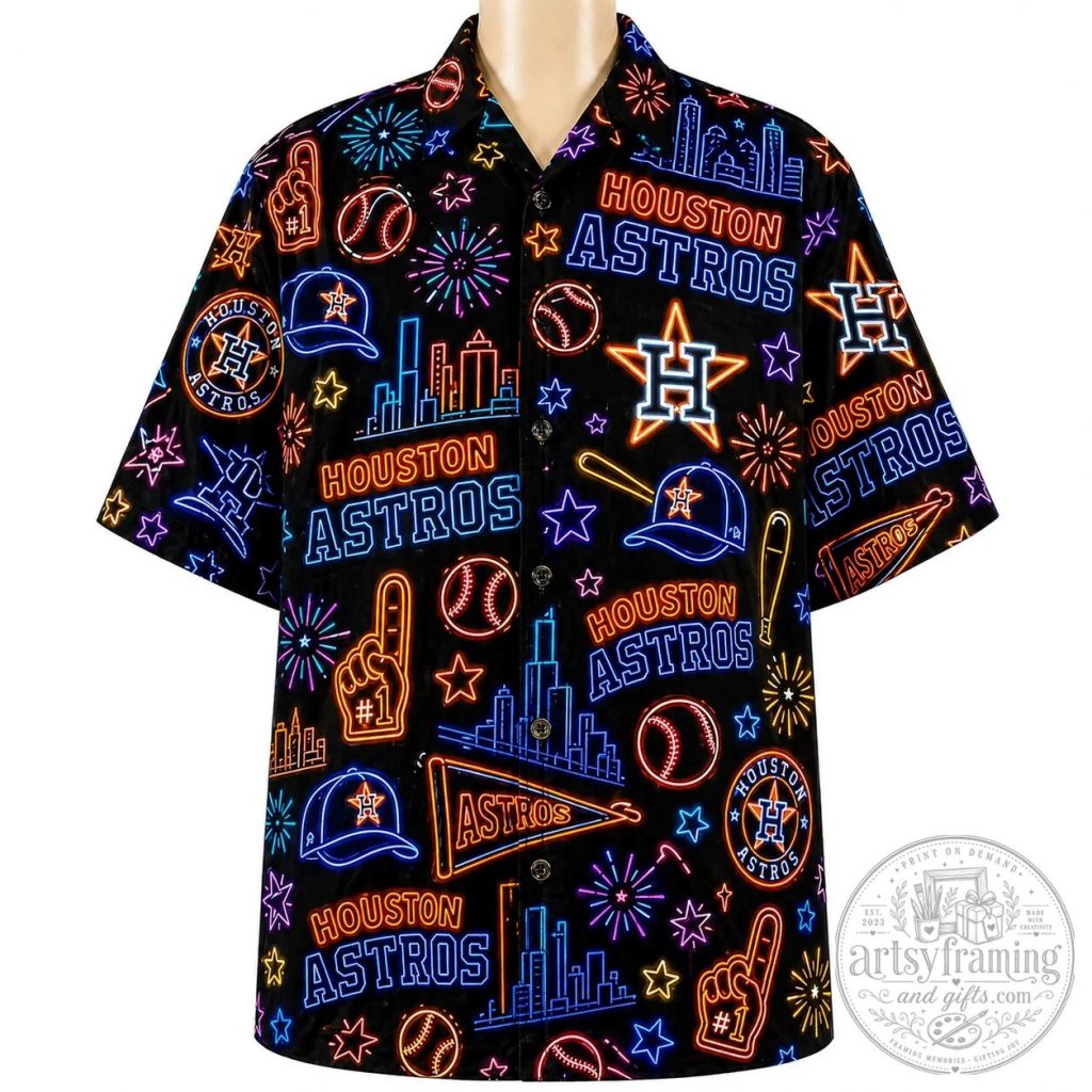 Houston Astros Neon Pattern Vibe Summer Party Button Up Hawaiian Shirt 36 Houston Astros Neon Pattern Vibe Summer Party Button Up Hawaiian Shirt