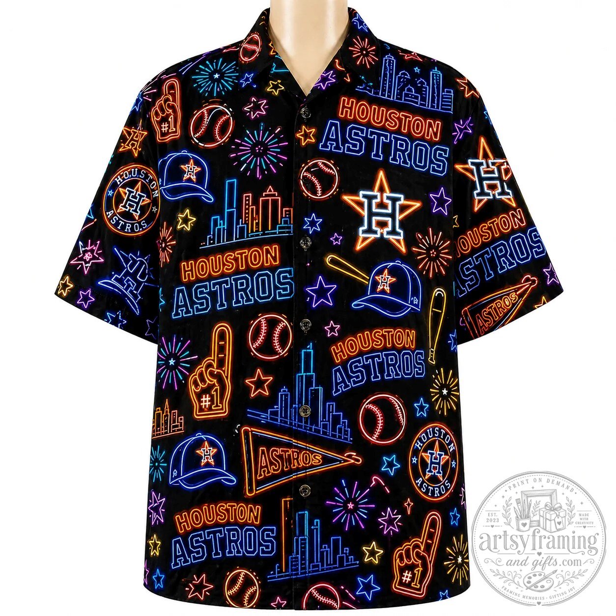Houston Astros Neon Pattern Vibe Summer Party Button Up Hawaiian Shirt