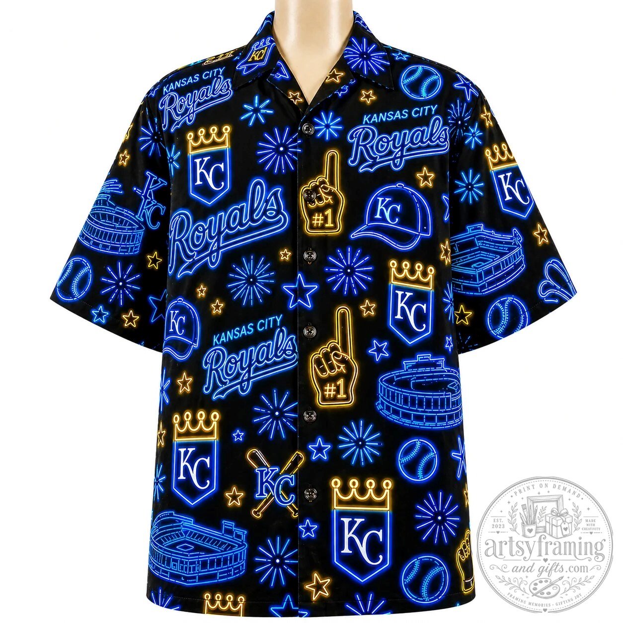 Kansas City Royals Neon Pattern Summer Party Button Up Unisex Hawaiian Shirt