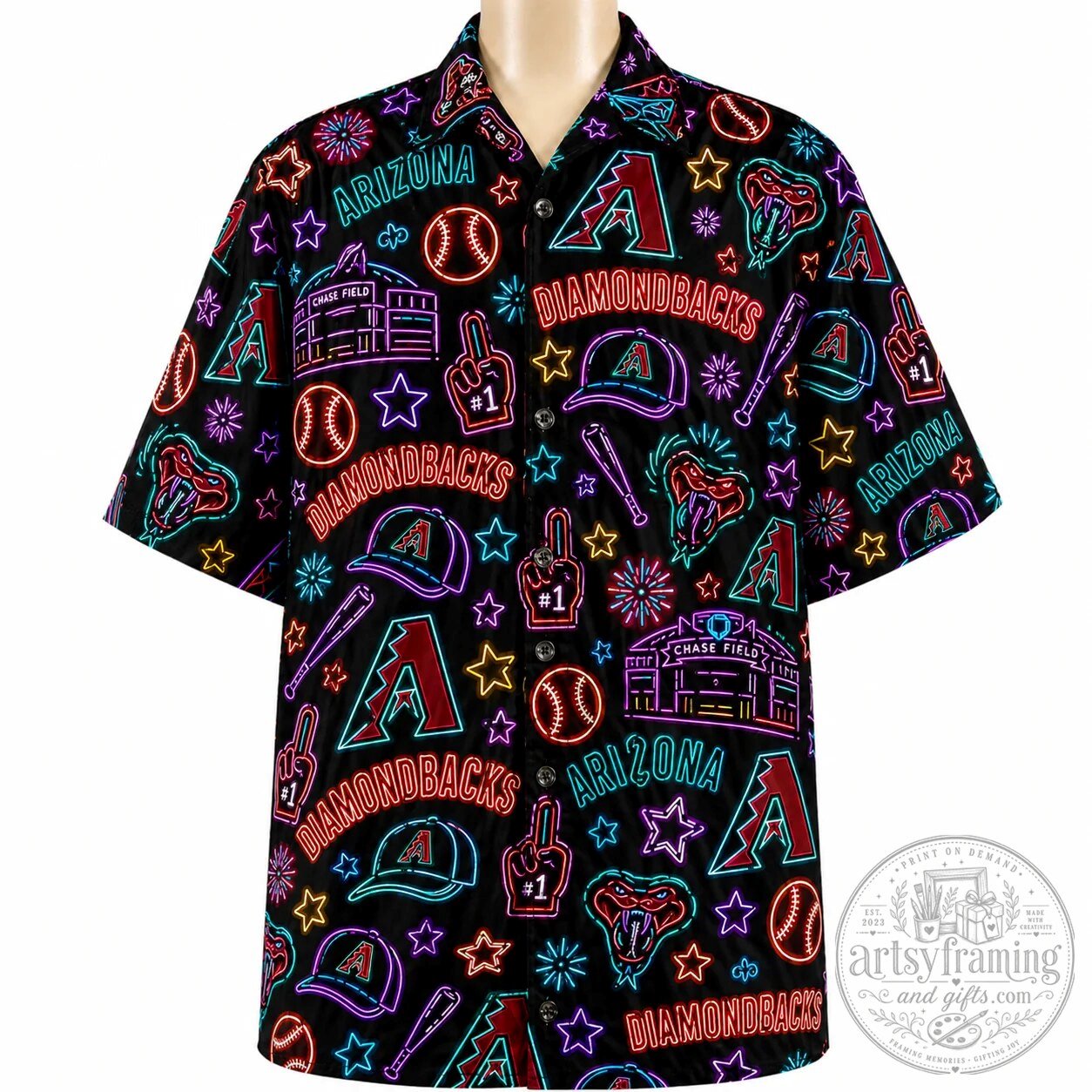 Arizona Diamondbacks Neon Pattern Summer Party Button Up Hawaiian Shirt