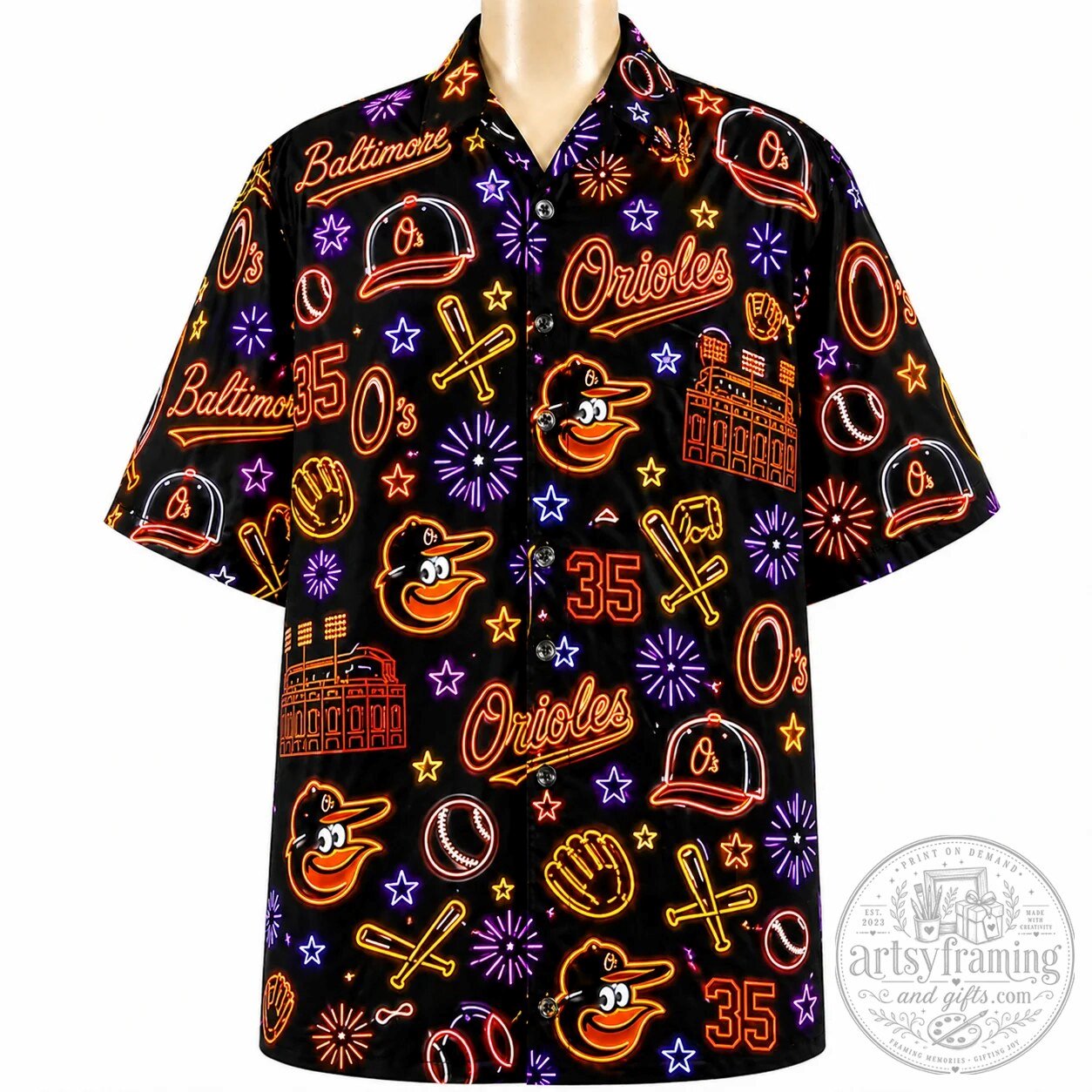 Baltimore Orioles Neon Pattern Vibe Summer Party Button Up Hawaiian Shirt