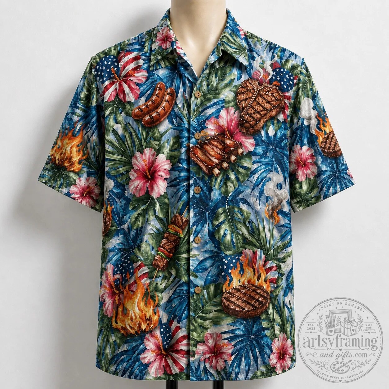 American Barbecue Food Lover Hibiscus Tropical Hawaiian Shirt