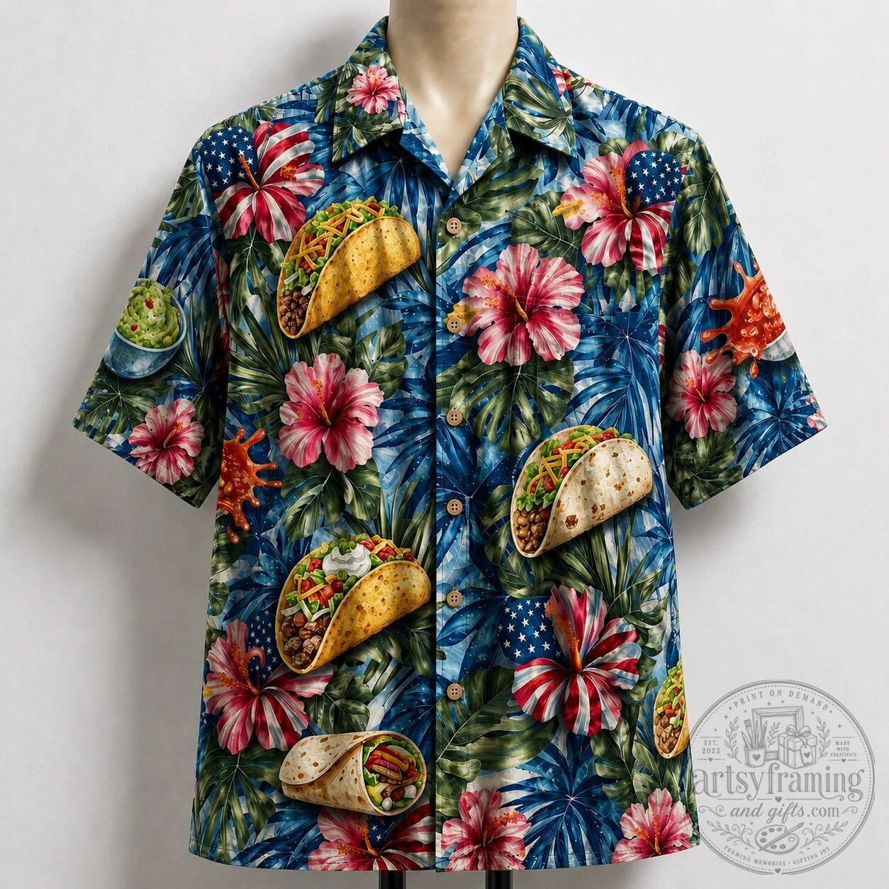 American Flag Hibiscus Tacos And Burritos Tropical Hawaiian Shirt
