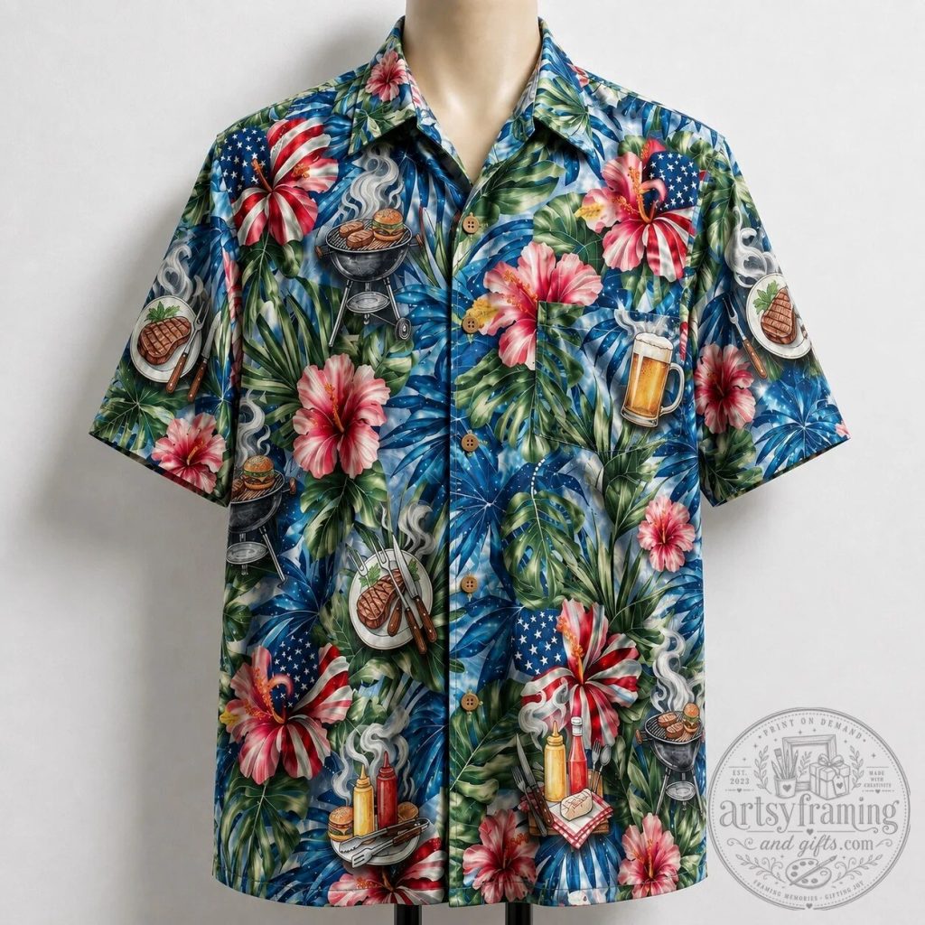 Fourth of July Barbecue Hibiscus Tropical Hawaiian Shirt for Men and Women 23 Fourth of July Barbecue Hibiscus Tropical Hawaiian Shirt for Men and Women