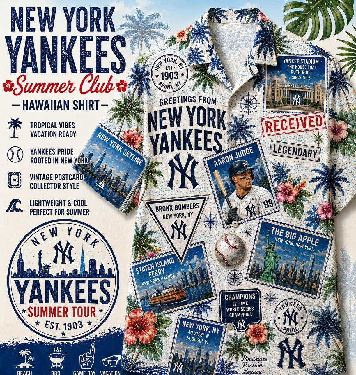 New York Yankees Summer Club Tropical Hawaiian Shirt with Aaron Judge Design