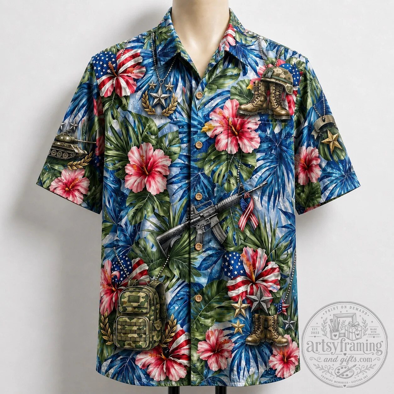 United States Army Patriotic Veteran Hibiscus Floral Hawaiian Shirt