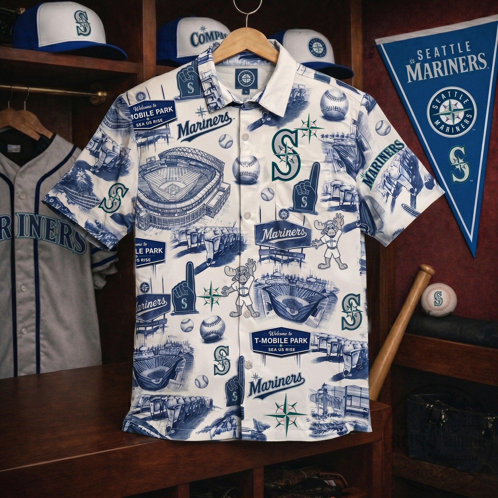 Seattle Mariners Major League Baseball Vintage Button Up Hawaiian Shirt