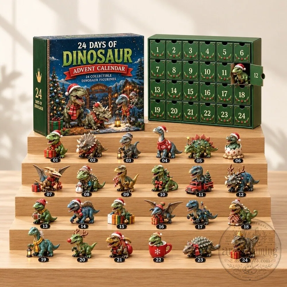 Dinosaur Advent Calendar 2026 - 24 Days Christmas Dino Figures Holiday Gift Box