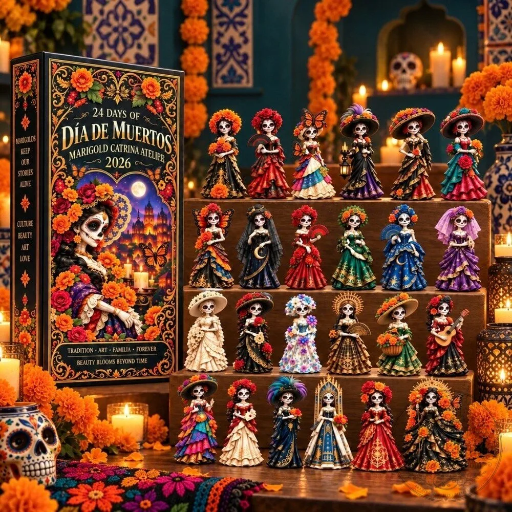 Dia de Muertos Advent Calendar 2026 - 24 Days Marigold Catrina Atelier Sugar Skull Figures Gift Box